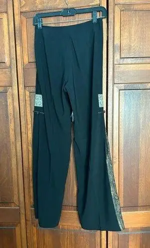 Asian inspired vintage flare pants embroidery peekaboo pleats black size medium