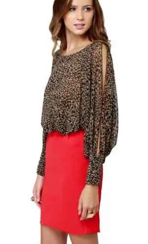 THML NEW Artist Reception Brown & Red Print Long Sleeve Dress size Large