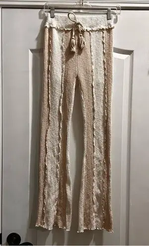 Vintage Havana Women’s Ribbed Flare Pants Small Tan And Ivory Lined