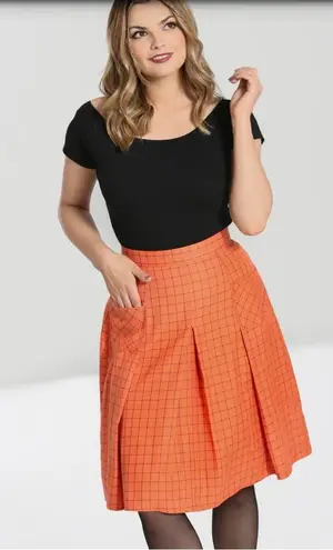 Hell Bunny Orange & Black Check Zora Skirt NWT | 2XL |