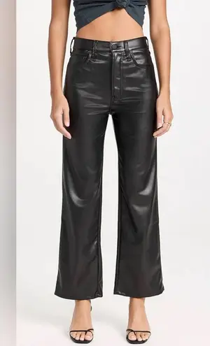 MOTHER Rambler Zip Ankle Leather Jeans Black Flare & Wide Leg Wax On Off NEW Size 31