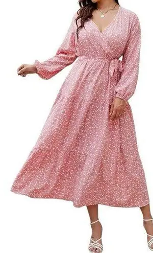 Pink Floral Print Long Sleeve V