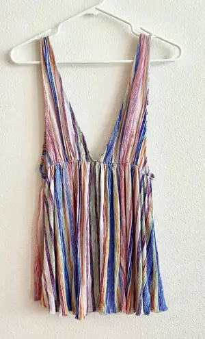 Urban Outfitters Isla Plunge Babydoll Rainbow Stripe V Cut Tank Top Size Small