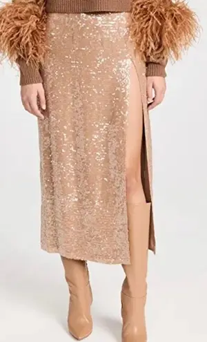 Lapointe Sequin Viscose High Waisted Camel Gold Sequin Midi Skirt Size 2