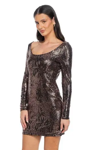 Jump NWT APPAREL Stretch Sequin Open Back Mini Dress in Espresso, Large