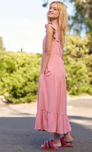 Comfy And Ready Reilly Ruffle Maxi Dress Size Medium In Pink