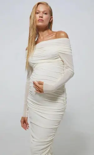 BUMPSUIT NEW Off The Shoulder Soft Mesh Maternity Dress in Ivory