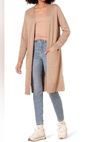 Amazon Essentials Women's Lightweight Longer Length Open Cardigan Sweater Tan XS