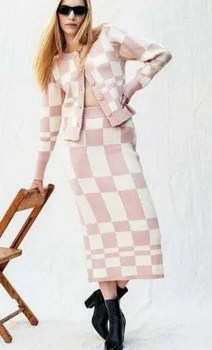 En Saison Josena Checkered Knit Midi Skirt