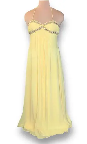 Cache Vintage  Dress Yellow Convertible Strap Jewel Open Bow Detail Back Maxi