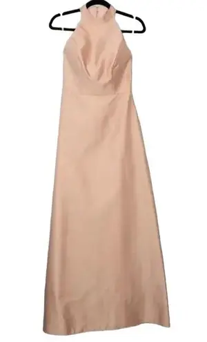 Alfred Sung NWT High Neck Halter Satin Pockets Maxi Dress 18 Toasted Sugar Pink