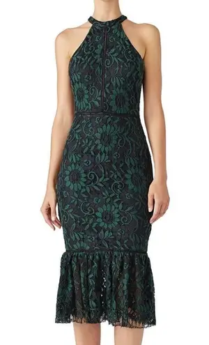 Alexia Admor Sleeveless Midi Dress Dark Green Black Lace Ruffles Lacy Mermaid L