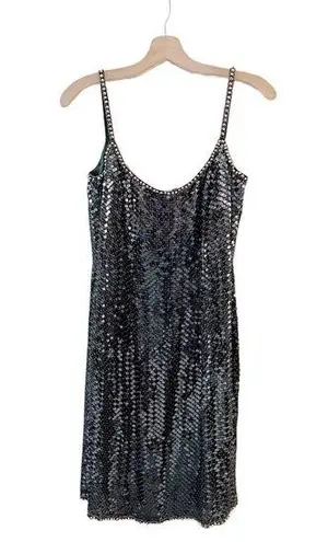 Oleg Cassini Vintage Black Tie  Sequin Beaded Flapper Style Dress Silk Green