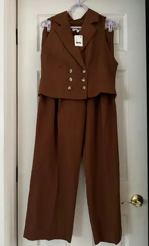 Free People Gabbie Vest Suit Set $308 SIZE 10 Brown Pants and Vest NWT