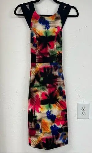 Milly  Multi Colored Graffiti Print Sleeveless Mini Sheath Dress Womens 2 Classy