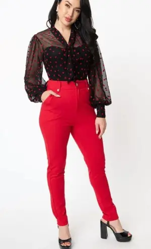 Unique Vintage NWT Red Cigarette Kitty Pants | X-SMALL |
