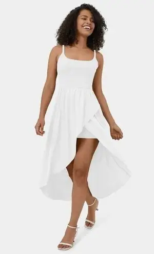 Halara Breezeful High Low 2-Piece Pocket Flowy Midi Quick Dry Dress White XS