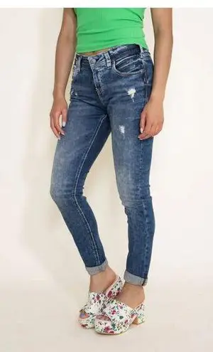 Silver Jeans Destructed Skinny Girlfriend Jeans Mid Rise Womens Size W34 L29