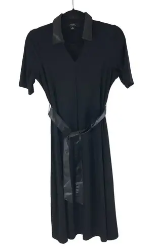 MSK Faux Leather Trim Belted Midi Dress Short Sleeve Goth Black MP Size undefined