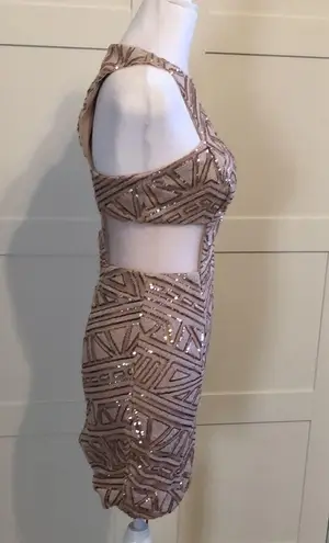 Giani Bernini Structured Rose gold sequin mesh side mini dress .