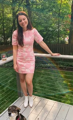 Cinq à Sept CINQ A SEPT Pink White Tropical Leaves Cotton Blend Phoenix Madison Dress sz 14