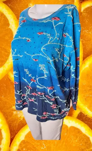 Casey Coleman Women's Cotton Blossom Long Sleeve Crew Neck Sweatshirt Size M Blue Size M