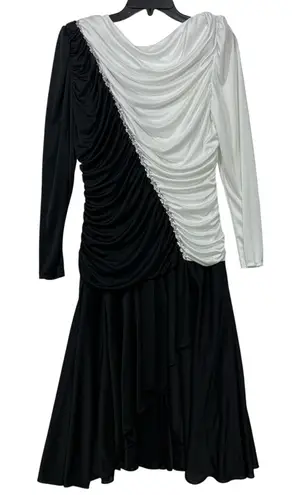 VINTAGE 1980S 90S Black + White Draped Cruella Deville style Dress M L Size M