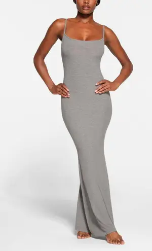 SKIMS SOFT LOUNGE LONG SLIP DRESS, HEATHER GREY, SIZE X-Small , $80