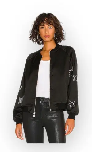 Lauren Moshi ☻︎ Levelle Star Skull Satin Bomber Jacket ☻︎Black Silver Hot Pink