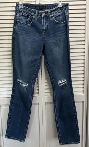 Silver Jeans Beau Straight Med Wash Mid Rise Size 27x28.5 Western Distress