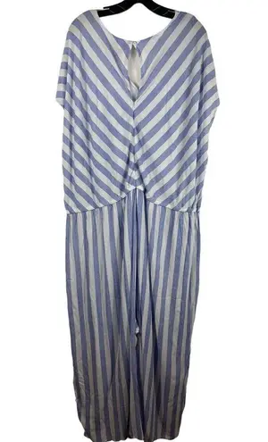 Catherines Cap Sleeve Blue White Striped Nautical Chevron Wide Leg Jumpsuit 32W