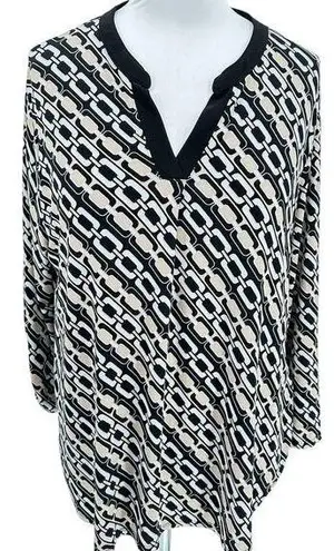 Est. 1946 C  SZ XL Taupe Black White Chain Print Flattering Knit Tunic Top