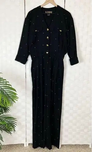 Vintage Escada Black With Hearts Long Sleeve Jumpsuit Size 40