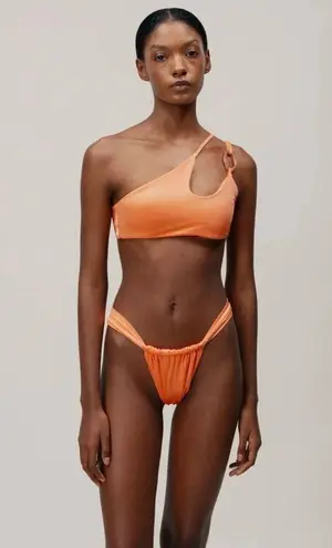 Baobab Taki One Shoulder High Waist Bikini Set Coral Orange Womens Size XS
