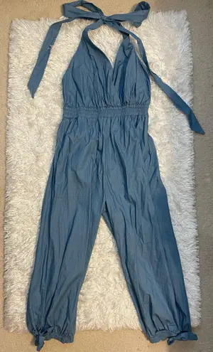 Women’s Halter Tie Denim Colored Jumpsuit