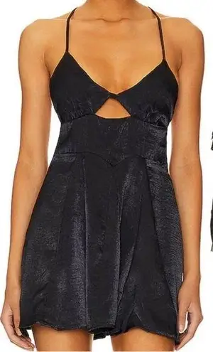 Free People New!  Intimately Good Catch Mini Slip Dress Cutout Satin sz Large $78