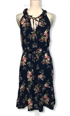 Xhilaration NWOT Navy Blue Floral Tie Neck Sleeveless Dress