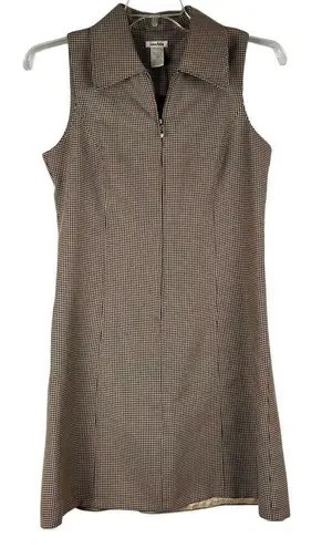 Neiman Marcus Houndstooth Sleeveless Zip Collared Dress 7/8