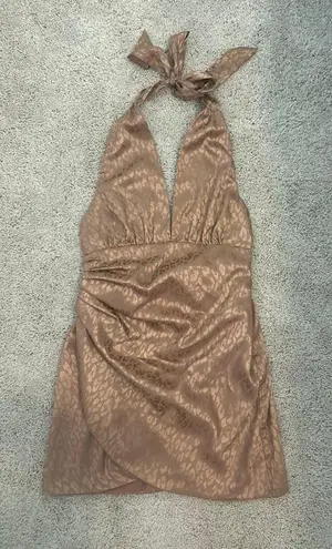 Nude Bodycon Cheetah Print Halter Top Dress Tan Size L