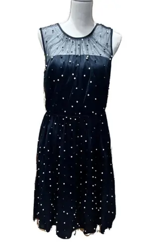 Maggy London Women's Navy Mesh Pearl Embellished A-line Dress Sz 8