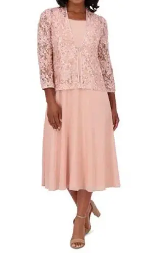 Jessica Howard Women's 3/4-Sleeve Soutache Jacket Fit & Flare Dress Blush Sz 12
