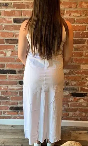 Stone & Sky White Linen Blend Minimalist Coastal Maxi Dress Small