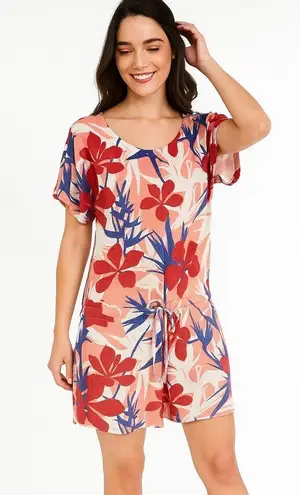 VILEBREQUIN TERRY CLOTH SHORT SLEEVE PINK PURPLE WHITE BEACH COVERUP DRESS XS