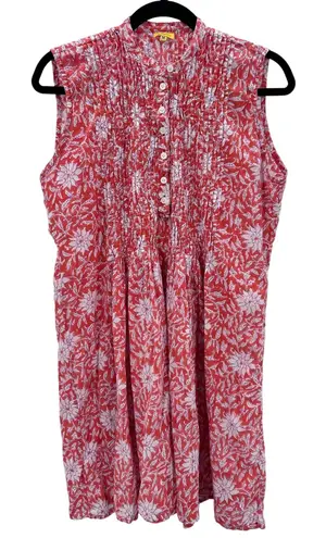 Roberta Roller Rabbit Red Floral Sleeveless Button Up Tunic Tank Dress Size Med