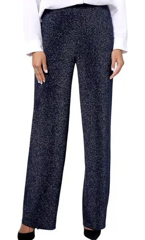 Susan Graver New Occasions Metallic Knit Wide Leg Pants Navy Blue Size Medium