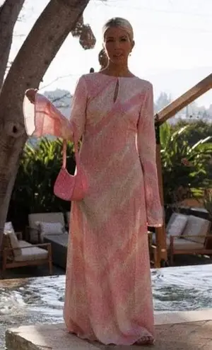 NWT The Wolf Gang Ames Keyhole Linen Blend Maxi Dress Blush Pink Size XS