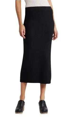 Bobeau Ribbed Knit Classic Midi Skirt Pull-On Elastic Waist Black W Medium NWOT
