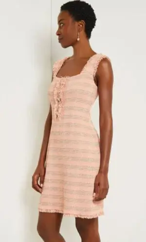 Misook Pink Fringe Trim Tweed Knit Sleeveless Mini A-Line Dress Size Large