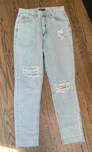 Nasty Gal Blue Distressed Mom Jeans NWT