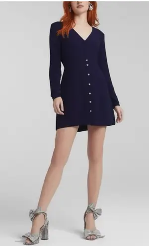 Hutch Designer Button Front Mini Dress Navy Long Sleeve V-Neck Womens Sz S 4